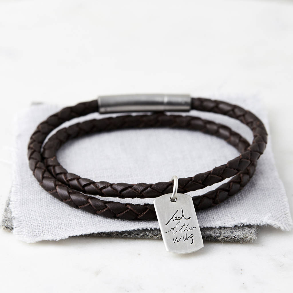 Personalised Men's Braided Leather Cord Bracelet | Posh Totty Designs