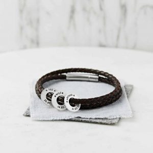 Personalised sterling silver and leather wrap bracelet