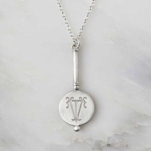 Mirror Pendant Necklace with Two Entwined Initial Monogram