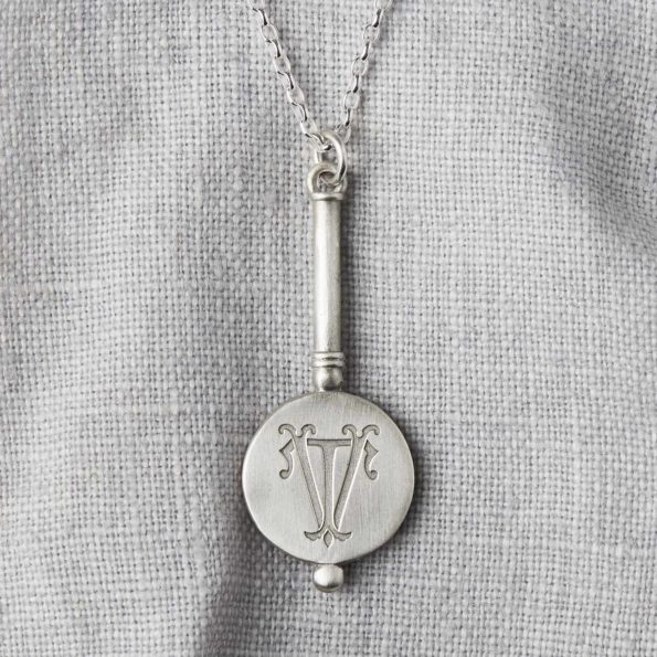 Mirror Pendant Necklace with Two Entwined Initial Monogram