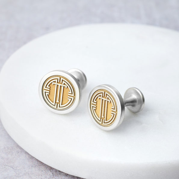 2 Etched Medallion Cufflinks back view