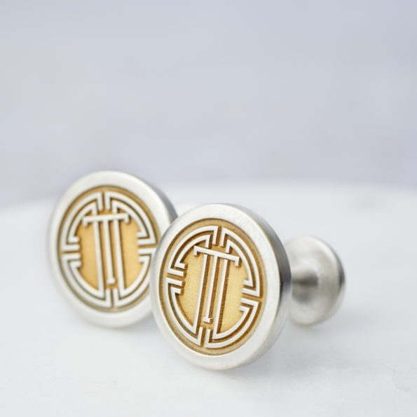 2 Etched Medallion Cufflinks front view