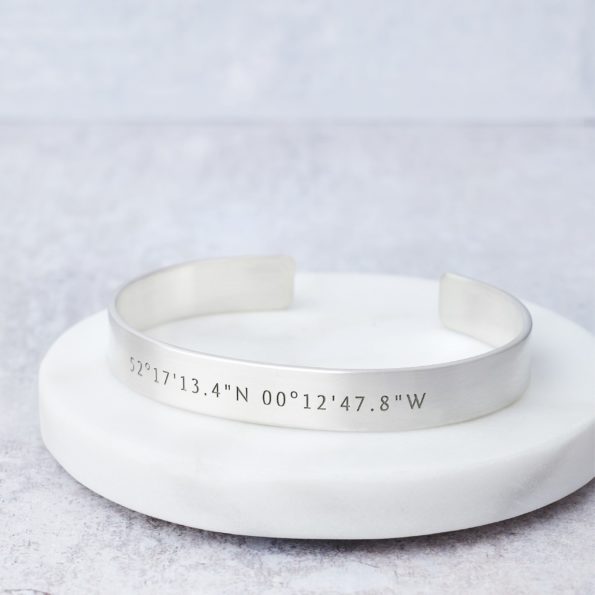 Engraved Wide Silver Bangle