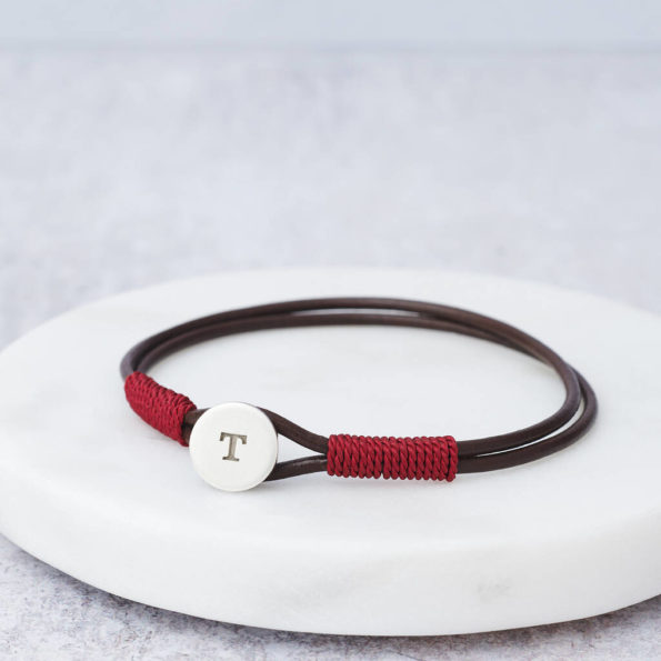 original silver leather and silk personalised bracelet