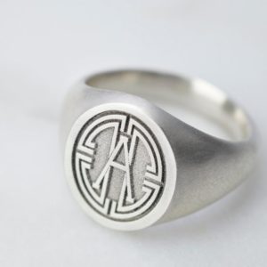 Sterling Silver Medallion Initial Signet Ring