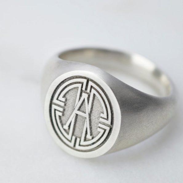 Sterling Silver Medallion Initial Signet Ring