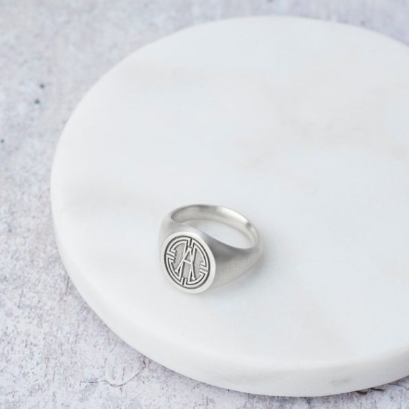 Sterling Silver Medallion Embossed Initial Signet Ring