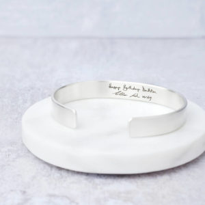 personalised wide silver handwritten message bangle