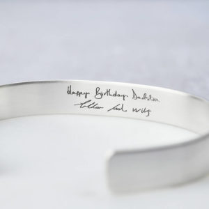 personalised wide silver handwritten message bangle