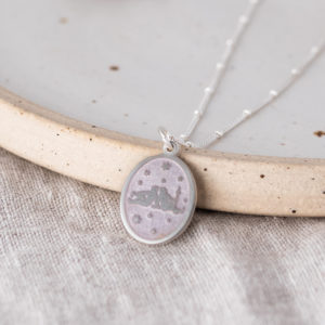 Silver and Pale Pink Enamel Zodiac Star Sign Pendant Necklace on Linen