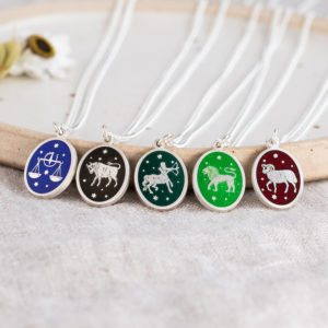 5 enamelled signs of the zodiac necklaces